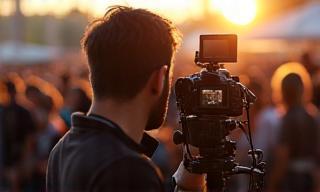 Journalist with camera covering event